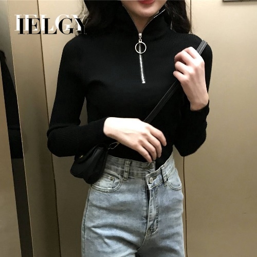 IELGY Women's black long-sleeved sweater
