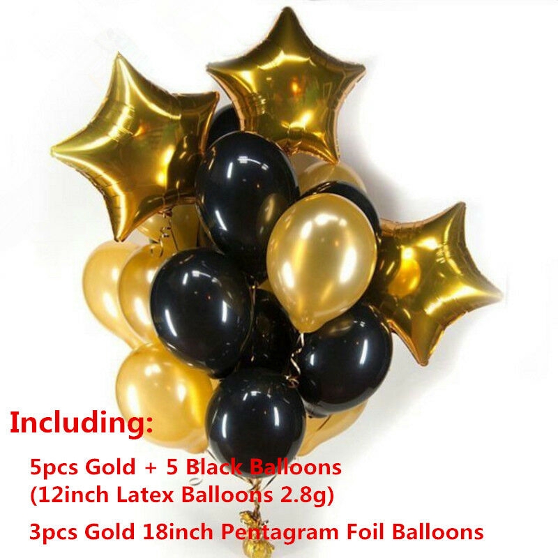 Set 13 Bong Bóng Latex 12 Inch Màu Vàng Đen 18'' Trang Trí Tiệc Sinh Nhật/Đám Cưới