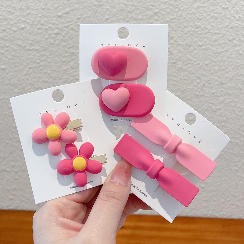 Kẹp Tóc Hình Nơ Trái Tim Màu Hồng Dễ Thương Đơn Giản Thời Trang Hàn Quốc