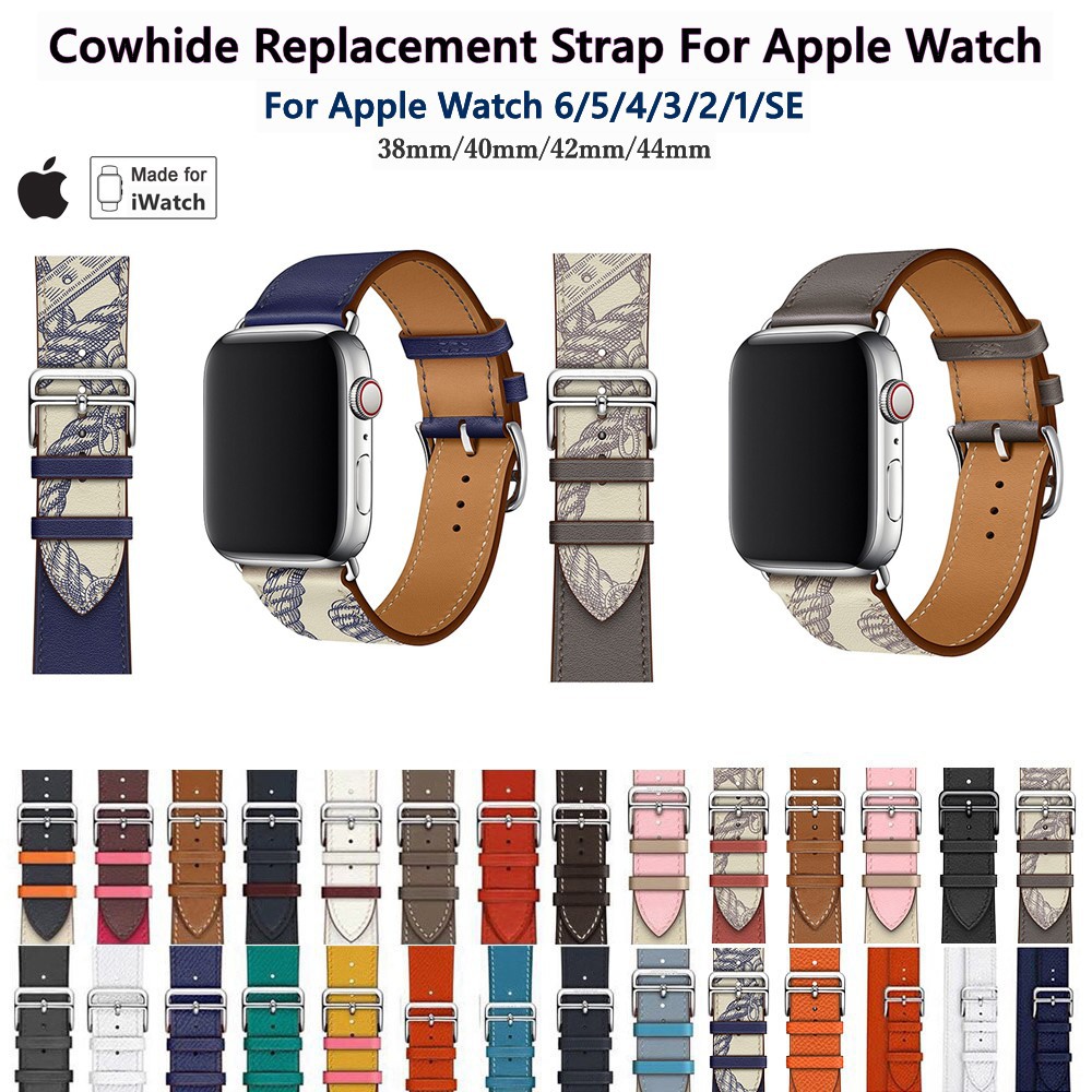 HERMES Dây Đeo Bằng Da Thật Cho Đồng Hồ Thông Minh Apple Watch 38mm 40mm 42mm 44mm QXON