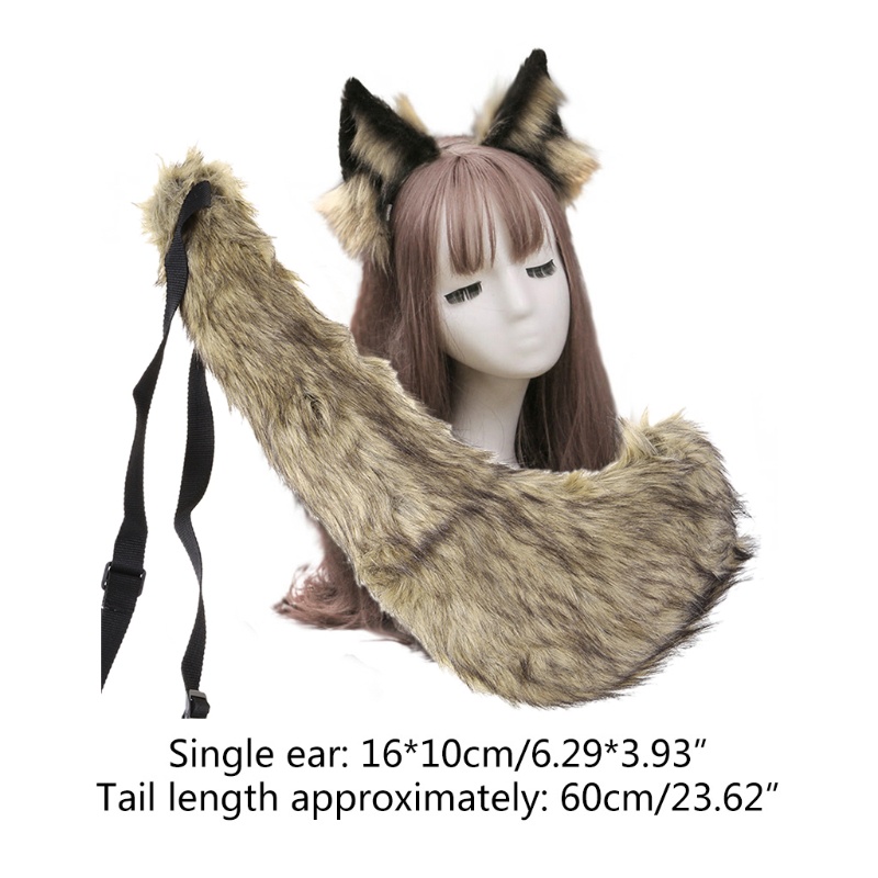 Băng Đô Tai Sói Giả Lông Thú Có Đuôi Dài Hóa Trang Halloween