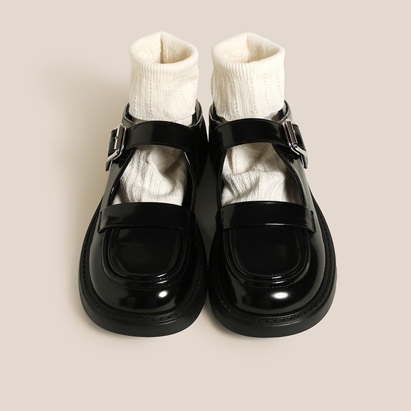 Giày da IELGY có khóa kim loại phong cách thời trang cho nữ