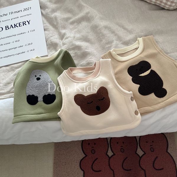 Áo Khoác Lông Cừu Không Tay In Hình Động Vật Dễ Thương Phong Cách Hàn Quốc Thời Trang Thu Đông Cho Bé