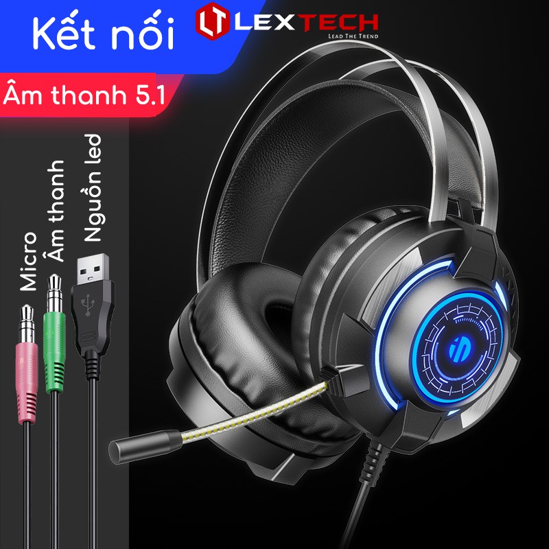 Tai nghe chụp tai headphone gaming LexTech Inphic có Mic chuyên game LED RGB tương thích PC Laptop Điện thoại TG2