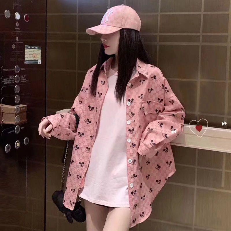 Jiashucheng Áo Sơ Mi Tay Dài In Hoạt Hình Mickey Hai g Phong Cách Kuaishou Kuaishou Dành Cho Bạn Nữ