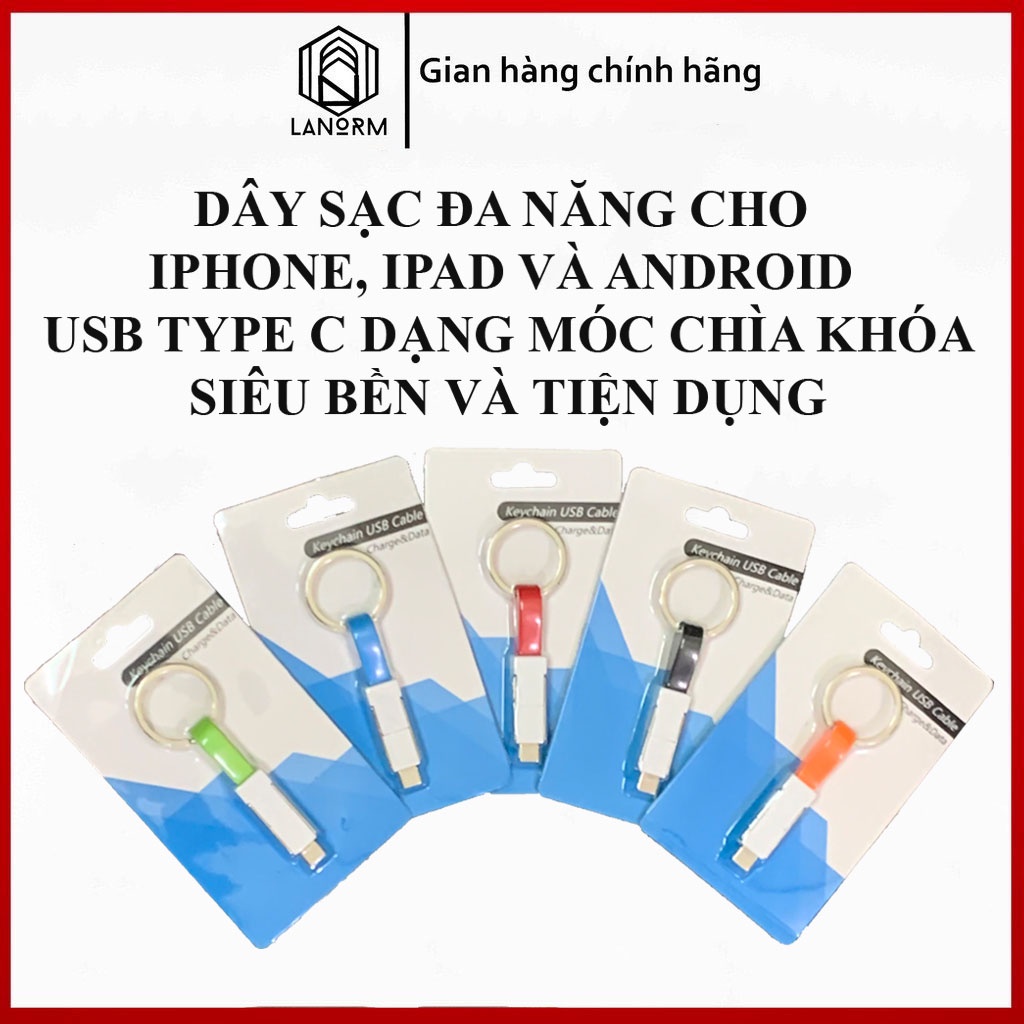 Móc chìa khóa kèm DÂY SẠC đa năng IPHONE, IPAD và Android USB typeC thông minh siêu bền và đẹp