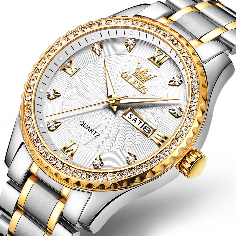 OLEVS 5565 đồng hồ nam chính hãng cao cấp chống nước dây thép đính đá đẹp vàng màu xanh lá trắng | BigBuy360 - bigbuy360.vn