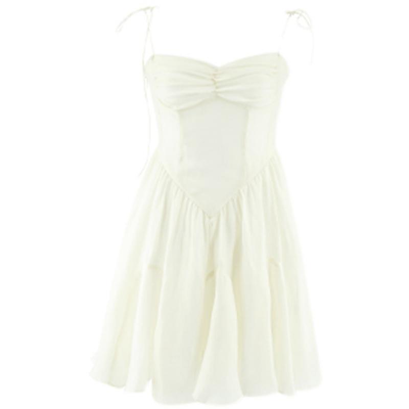 Đầm Hai Dây Ôm Eo Họa Tiết Sọc Caro Màu Trắng Lãng Mạn Phong Cách Pháp Thời Trang Mùa Hè