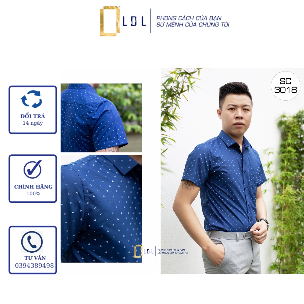 Áo Sơ Mi Nam Tay Ngắn LDL, Sơ Mi Công Sở Cao Cấp Họa Tiết Mỏ Neo Chất Liệu Vải Bamboo Cao Cấp Size 38 39 40 41 42 43