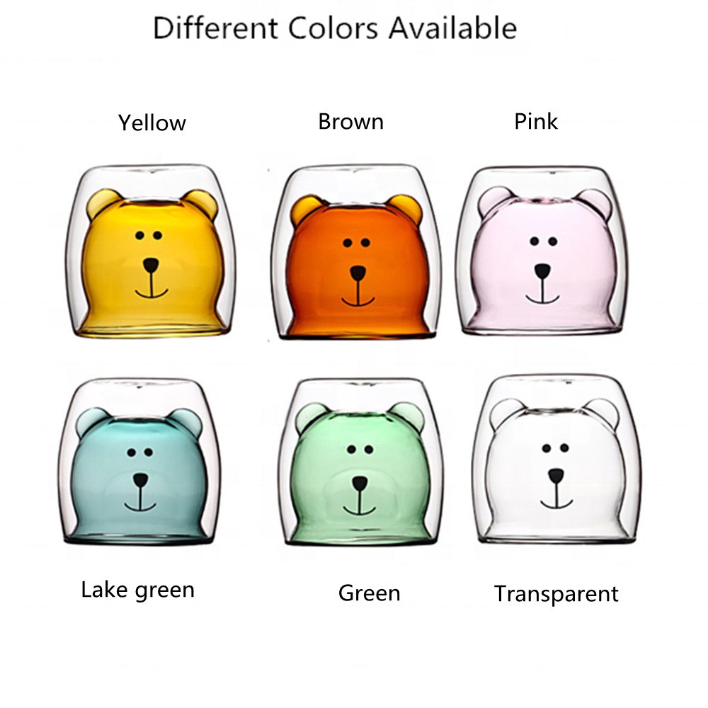 Cốc Thủy Tinh Uống Cà Phê Hai Lớp Họa Tiết Hoạt Hình Dễ Thương 300ML