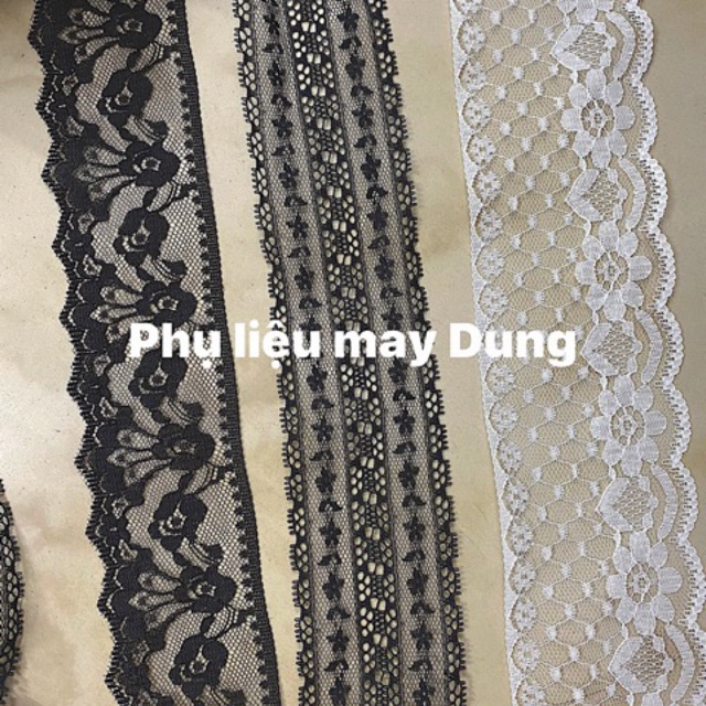 Ren lưới thêu hoa mỏng đen