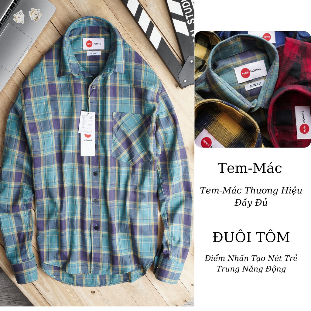 Áo Sơ Mi Ca Rô Nam Hàn Quốc Áo Flannel Sơmi Kẻ Sọc Caro Nam Dài Tay From Ôm Hàng Hiệu - SMGS02 - MANHOMME | BigBuy360 - bigbuy360.vn