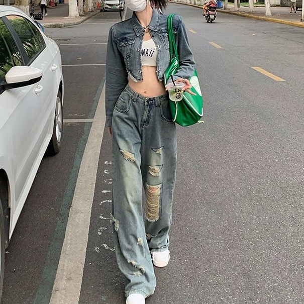 Set Áo Khoác Jeans Dài Tay + Quần Short Jeans Thời Trang Nữ