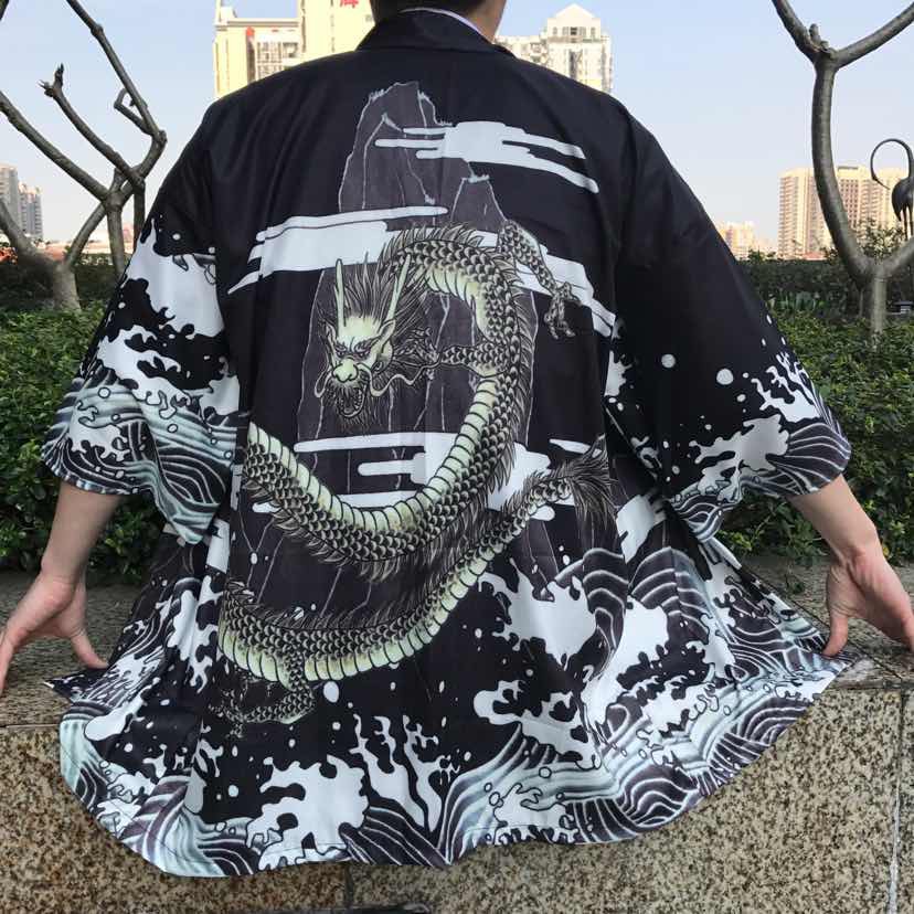 Áo kimono, phong cách Harajuku, họa tiết rồng cổ của Nhật, áo đi biển