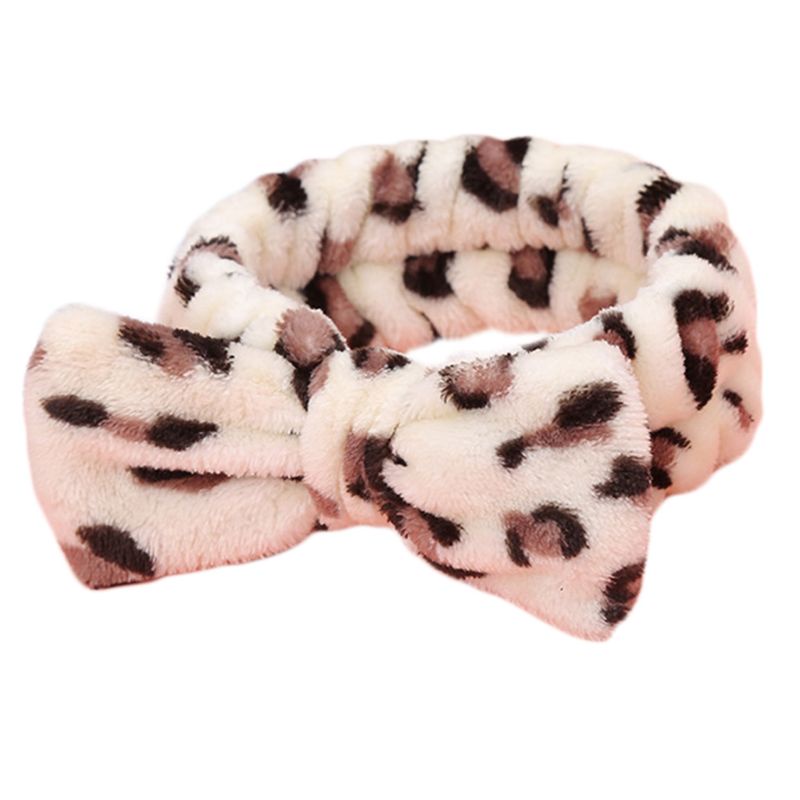 Băng đô vải bông dày bản rộng co giãn in họa tiết da báo phối nơ màu tương phản dễ thương cho nữ