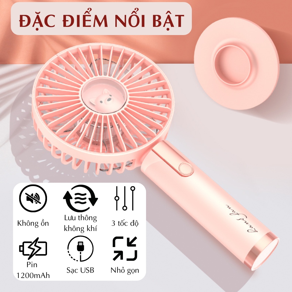 Quạt mini cầm tay hình gấu CTFAST M109, 3 tốc độ gió, không gây ồn, dung lượng pin 1200mAh