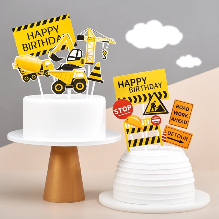 1 Bộ 8 Đồ Chơi Xe Công Trường Trang Trí Bánh Sinh Nhật Dành Cho Trẻ