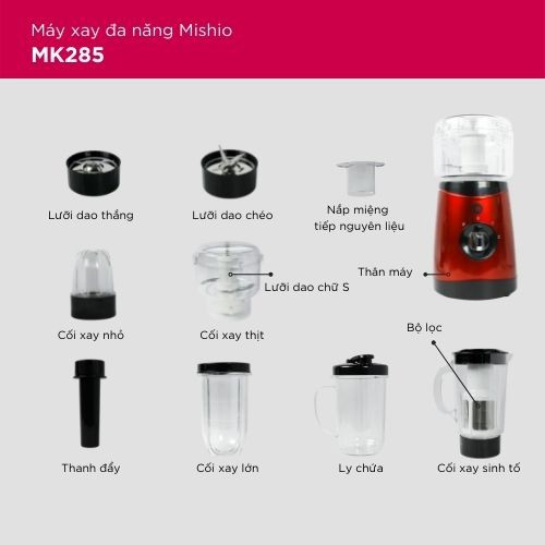 [Mã ELHADEV giảm 4% đơn 300K] Máy xay đa năng nhiều cối Mishio MK285