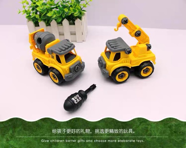 Set 4 xe công trình dạng đồ chơi lắp ráp, bằng nhựa, siêu đẹp
