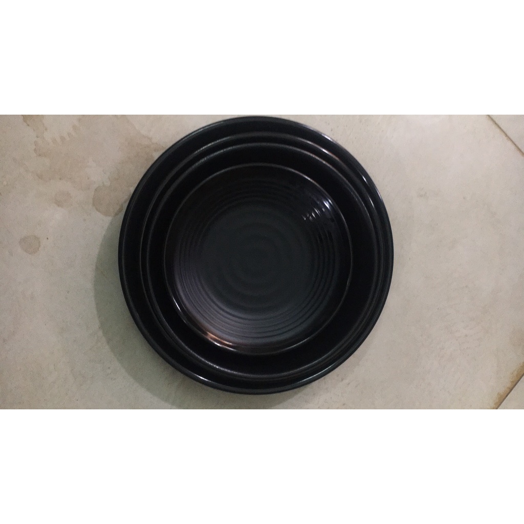 [100% Melamine] Đĩa Nhựa Phíp Tròn, Melamine Dáng Tròn Màu Đen Sang Trọng