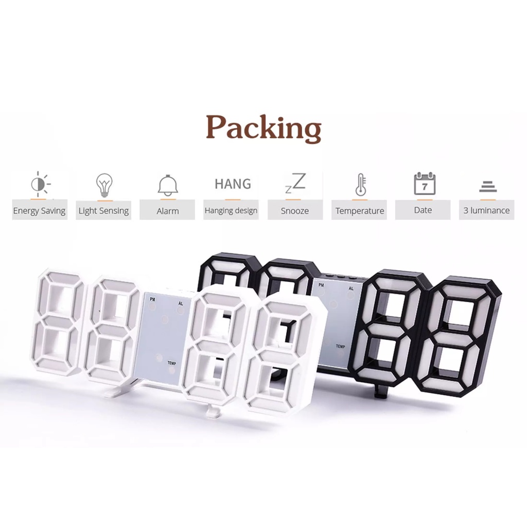 3D kỹ thuật số âm thanh nổi LED treo tường với nhiệt độ Máy tính để bàn nhỏ / Đồng hồ báo thức treo tường