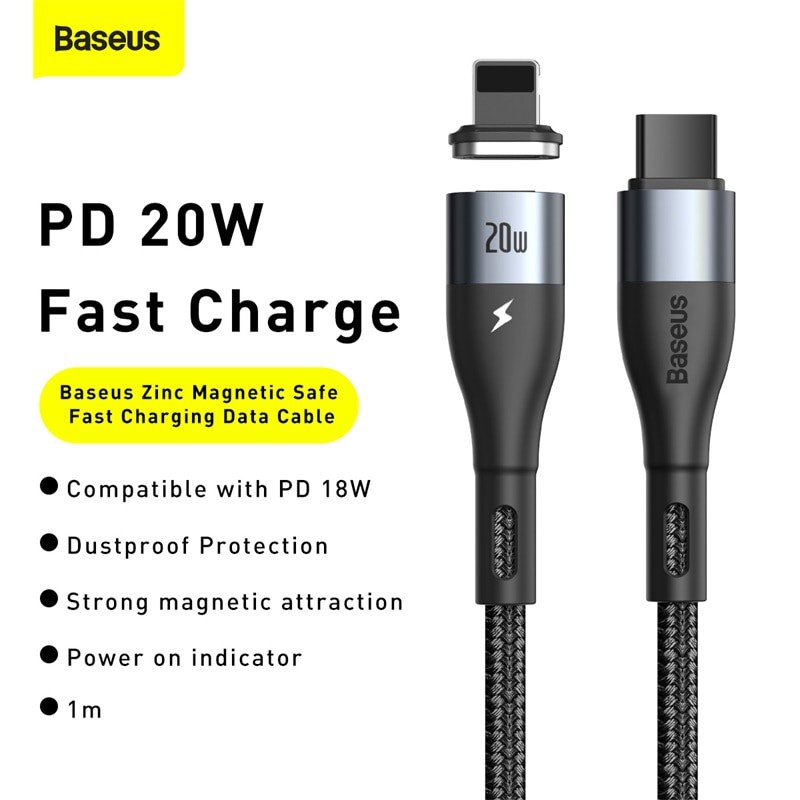 Dây Cáp Sạc Nhanh Baseus PD 20W Dành Cho Iphone 12 Mini 11 Pro Xs Max Xr 8 7 Plus Đầu Type C Nam Châm