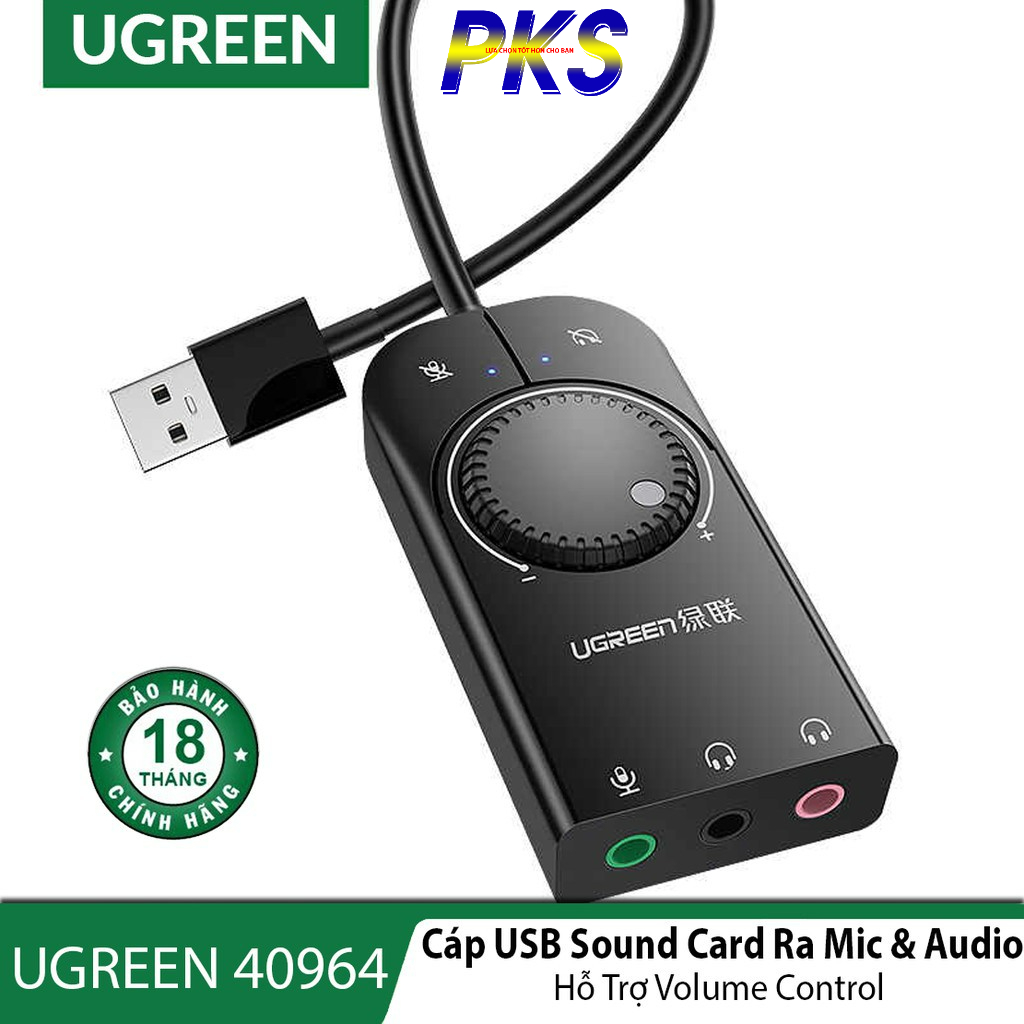 USB Sound 3.5mm có điều chỉnh âm lượng Ugreen 40964 chính hãng