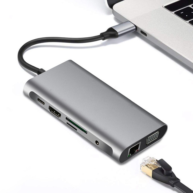 Bộ Chia Cổng Usb C Sang 4k Vga Pd Rj45 Gigabit Ethernet 10 Trong 1