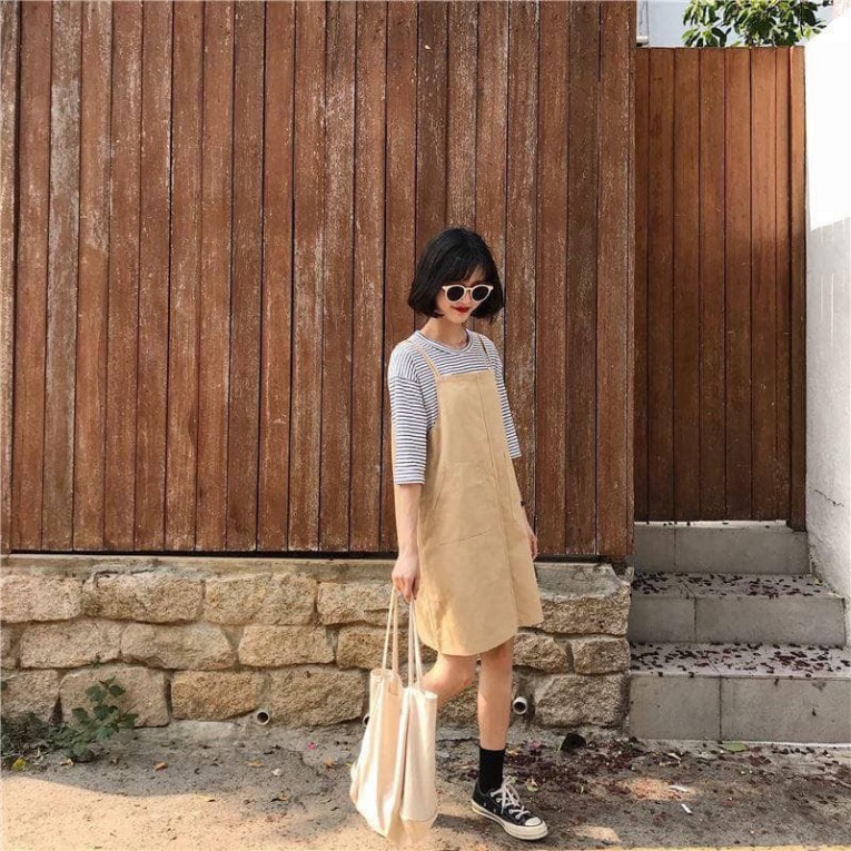 [2 MÀU] VÁY YẾM KAKI 2 TÚI STYLE HÀN QUỐC DỄ THƯƠNG NĂNG ĐỘNG | BigBuy360 - bigbuy360.vn