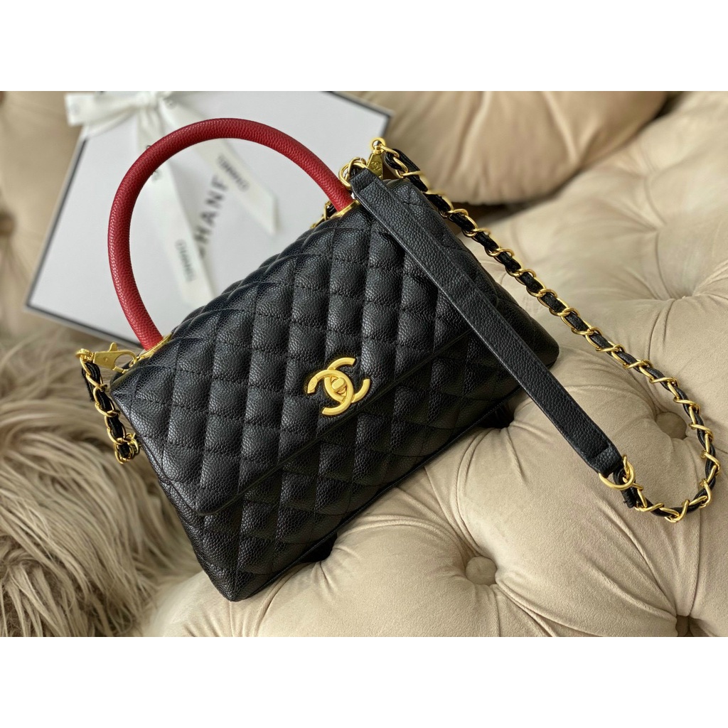 Túi xách Chan Coco size 25 hàng xuất da hạt Fullbox/Túi đeo chéo Chan size 25 da Caviar tag vàng Full box