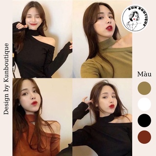 (SẴN ĐEN)✨ Áo len tăm body dài tay kiểu cut-out lệch vai chocker nữ tính sành điệu (Ms A1)