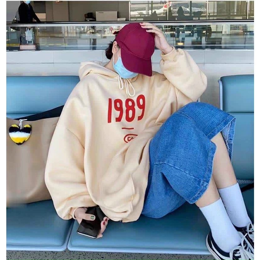 Áo Khoác Hoodie 1989 Vải Nỉ Tay Phồng Phối Chữ Kèm Nón Rộng Phong Cách Ulzzang Hàn Quốc Hot Trend Mới