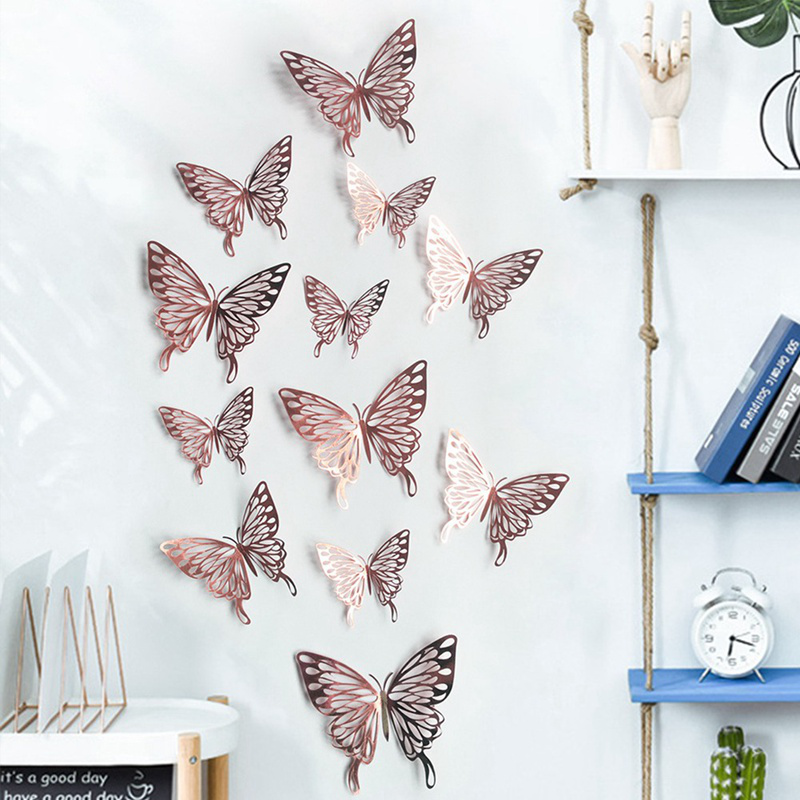 12 Sticker Dán Tường Hình Con Bướm 3d Dùng Trang Trí Tiệc Cưới