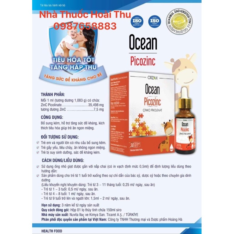 [ Kèm Quà] Ocean PicoZinC - Bổ sung kẽm, tăng đề kháng,hỗ trợ tiêu chảy