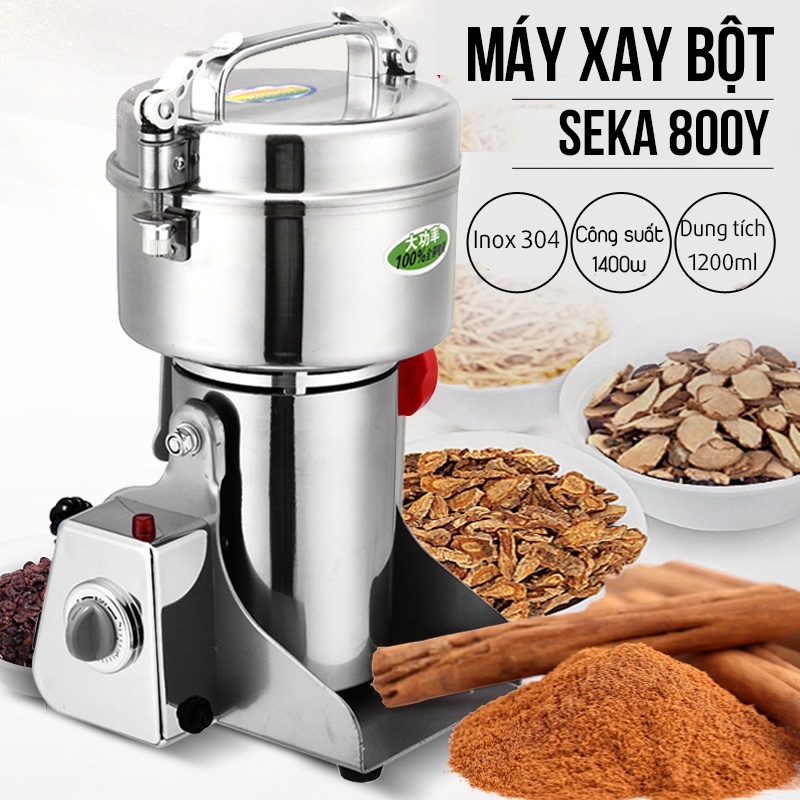 Máy Xay Bột Khô Đa Năng Máy Xay Ngũ Seka 800y Xay Gạo Ngũ Cố Gia Vị Siêu Mịn Tặng Kèm Rây Lọc Chổi Quét Bột
