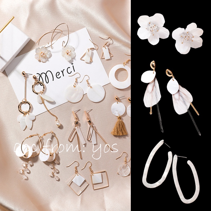 Bông tai khuyên tai tone màu trắng sang chảnh dành cho nữ