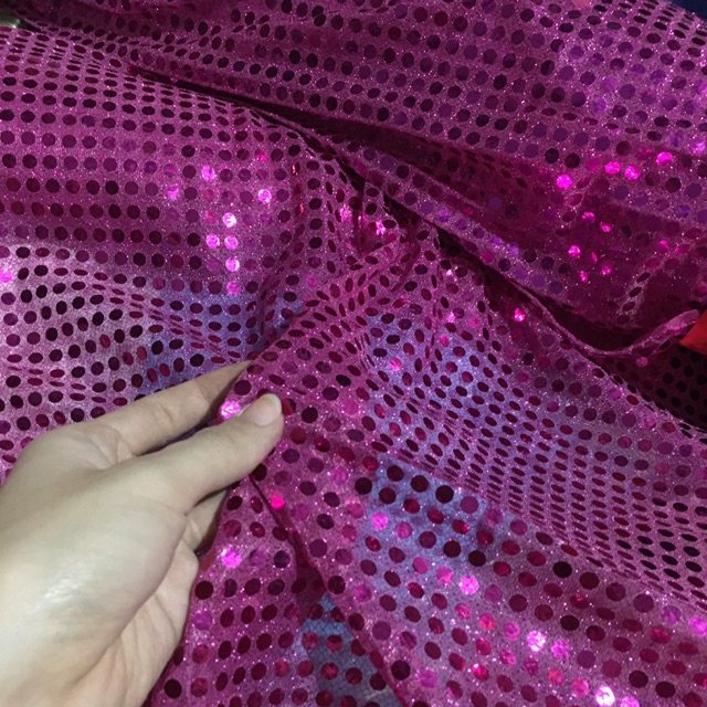 Vải kim sa lưới nhũ lấp lánh màu hồng tím 1mx khổ 1m của Vải rẻ HB shop