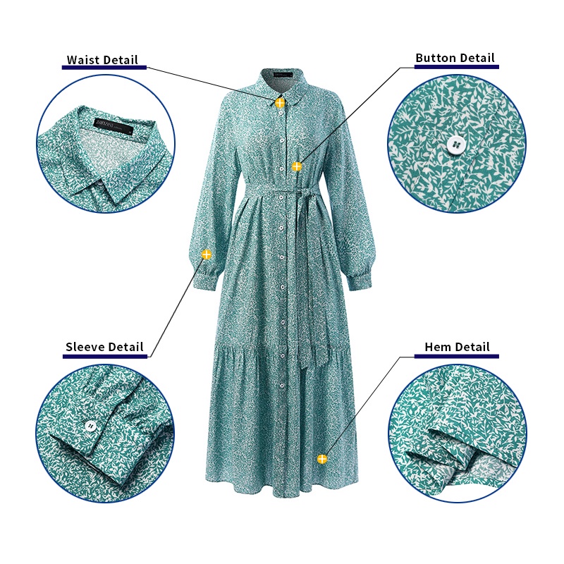 Đầm maxi ZANZEA dài tay in hoa phong cách Hồi giáo thời trang cho nữ