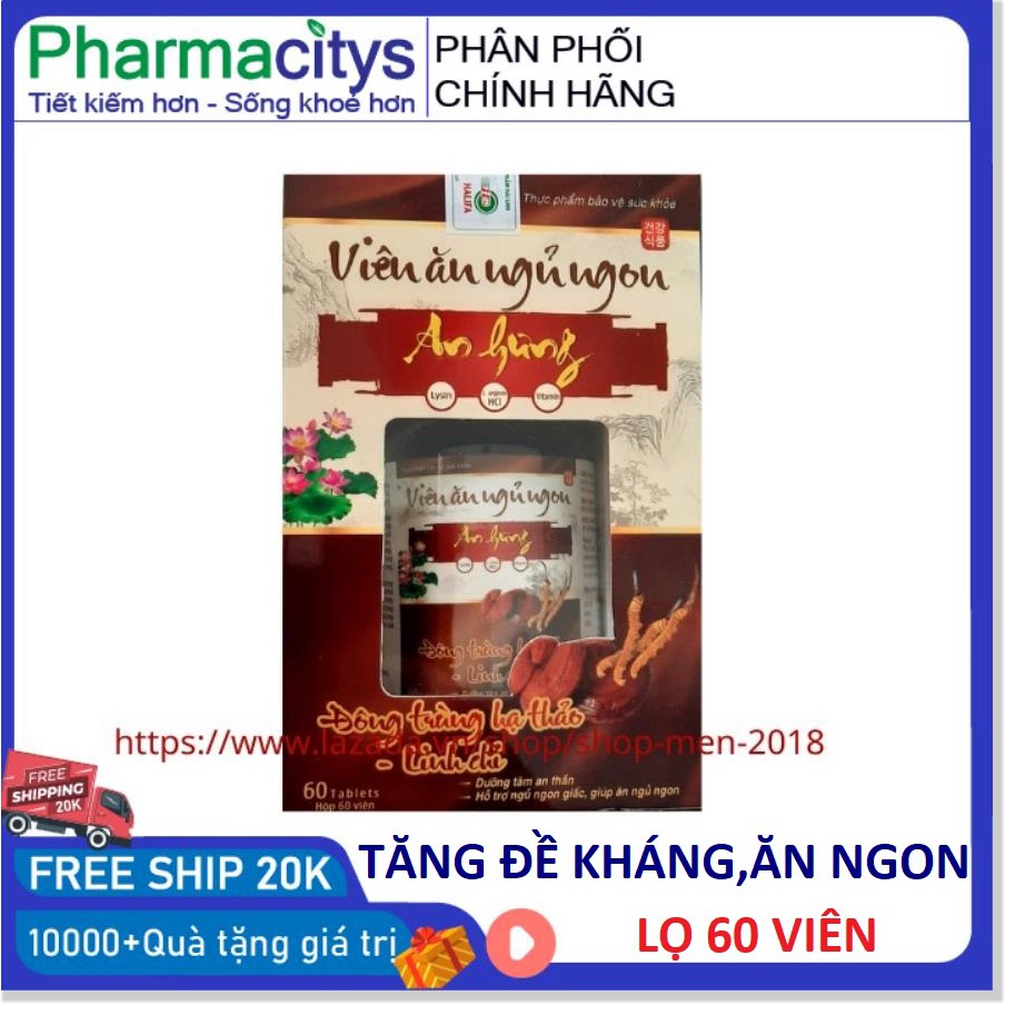 Trùng thảo ăn ngủ ngon tăng sức đề kháng ăn ngon ngủ tốt Viên ăn ngủ ngon An Hưng hộp 60 viên HSD 2023