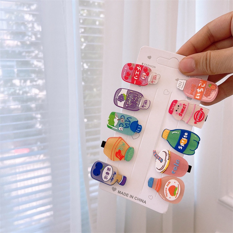 Set 10 Kẹp Tóc Bằng Nhựa Acrylic Nhám Họa Tiết Trái Tim Xinh Xắn Cho Bé Gái