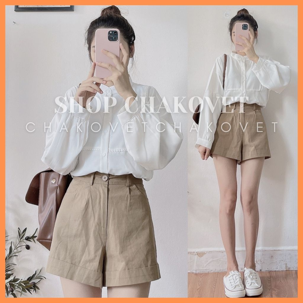 Sơ mi nữ tay bồng CKA882, áo nữ kiểu cổ tàu thiết kế tay dài họa tiết ren ngực dáng basic chất mềm mát đẹp không nhăn