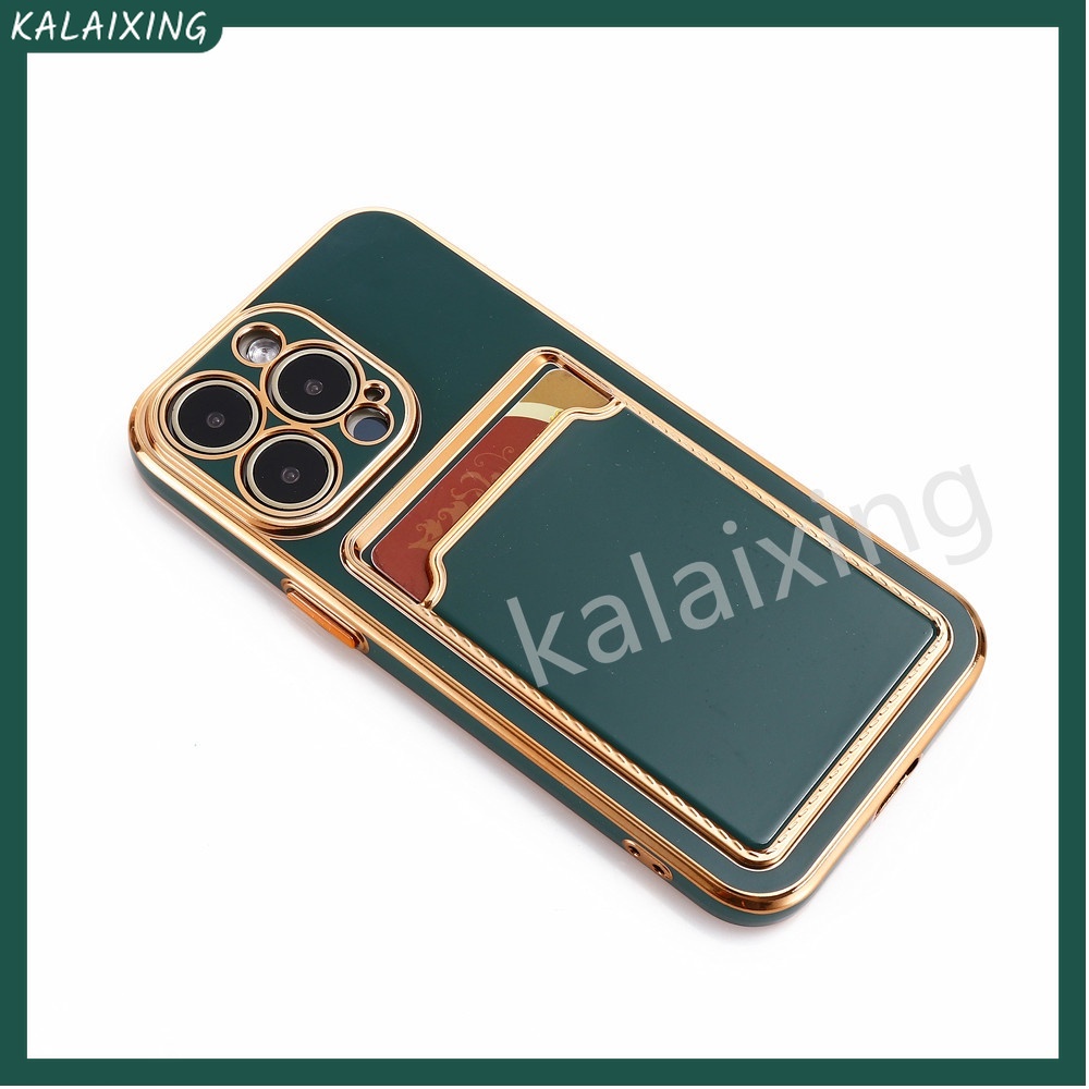 Ốp Điện Thoại Mềm Mạ Điện Màu Trơn Có Ngăn Đựng Thẻ Cho iPhone 13 Pro Max 12 Pro