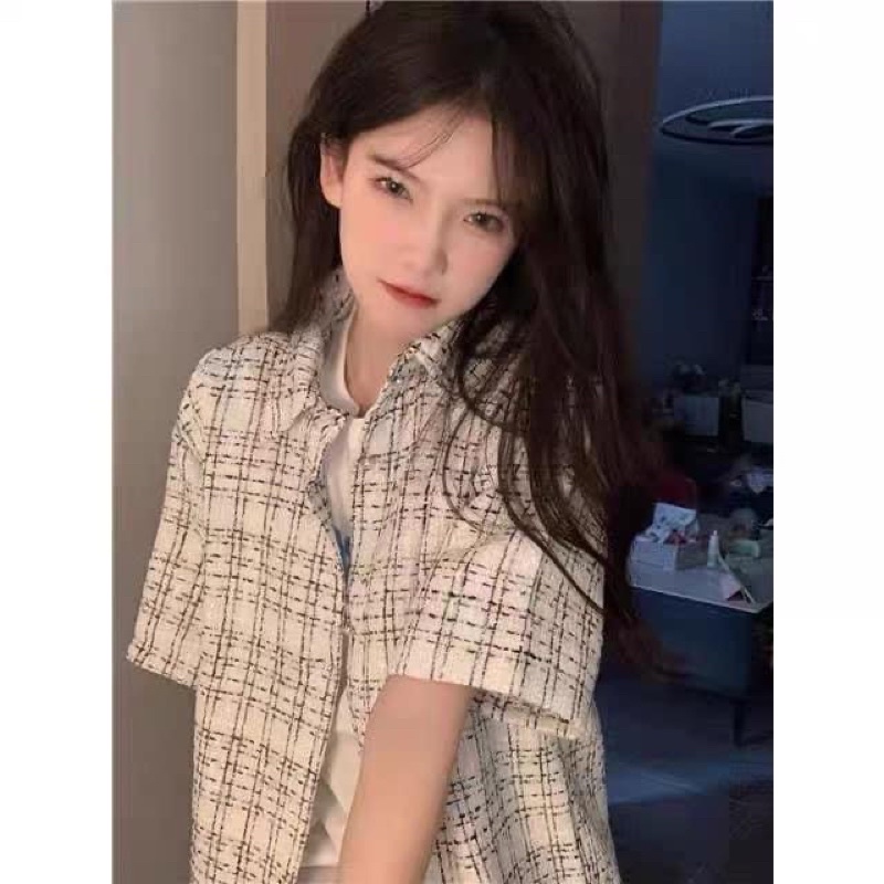 Áo Sơmi Kẻ Siêu Xinh Khoác Bên Ngoài Basic Hàn Quốc