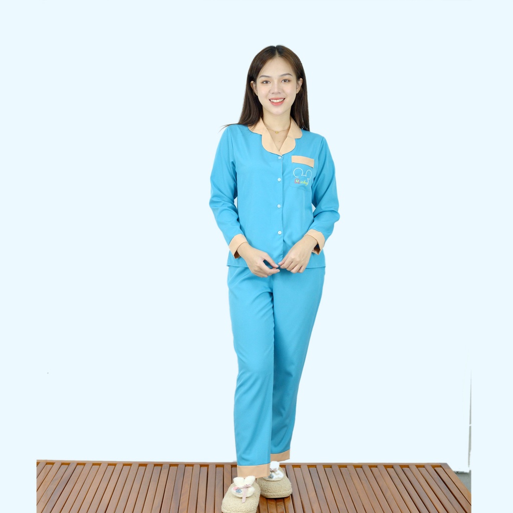 Bộ đồ bộ Pijama màu XANH BIỂN PHA SỮA tay dài quần dài lụa cao cấp - Thoải Mái Nhẹ Nhàng