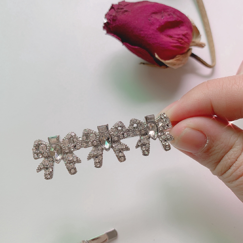 Kẹp tóc kiểu nơ đính đá phong cách Âu Mỹ ngọt ngào dễ thương