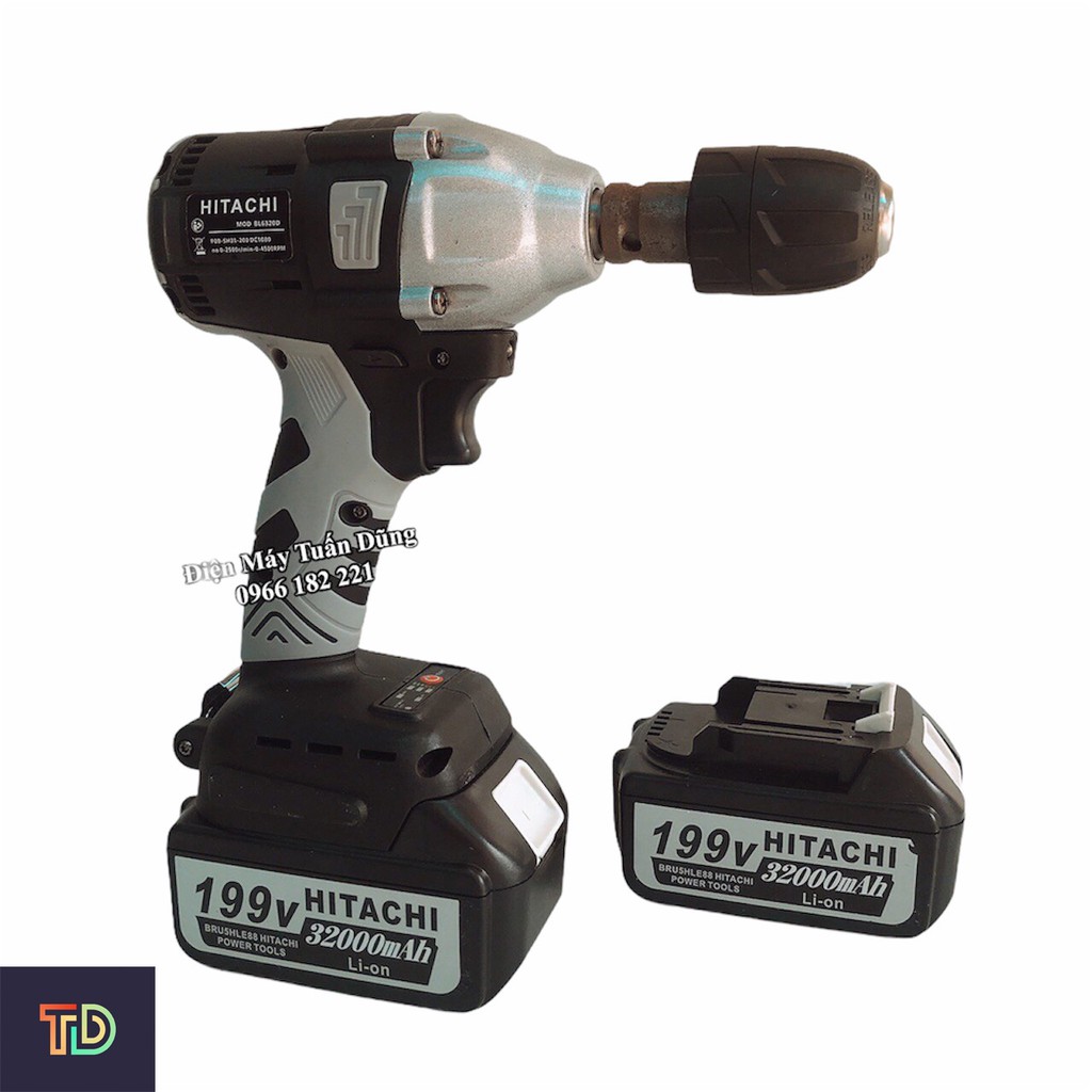 Máy xiết bulong 2 TRONG 1 HITACHI 199V TẶNG 1 ĐẦU CHUYỂN VÍT + 1 ĐẦU KHOAN 10N + 5 KHẨU