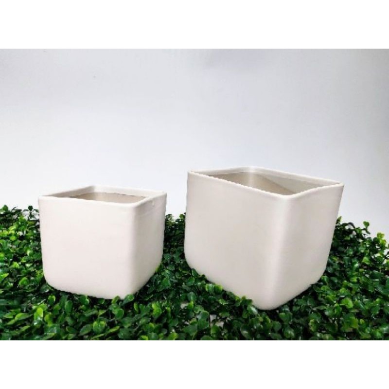 Chậu sứ hình vuông hiện đại, độc đáo, men lạnh trơn, trồng cây phong thủy, cây để bàn siêu sang