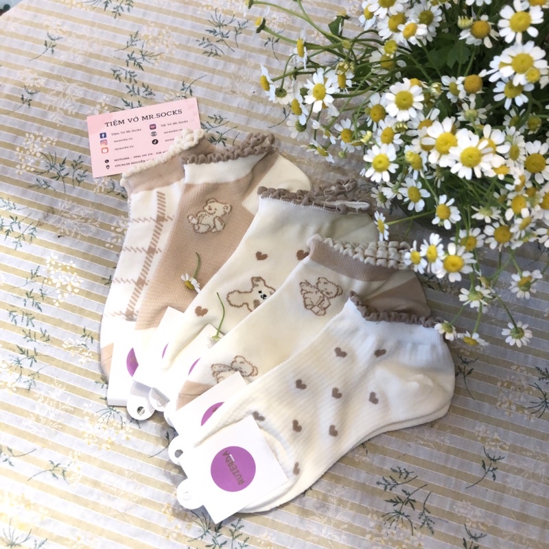 Tất cổ ngắn nam nữ vớ gấu kem cố thấp thời trang hàn quốc đẹp giá rẻ cotton kháng khuẩn MRSOCKS VN073