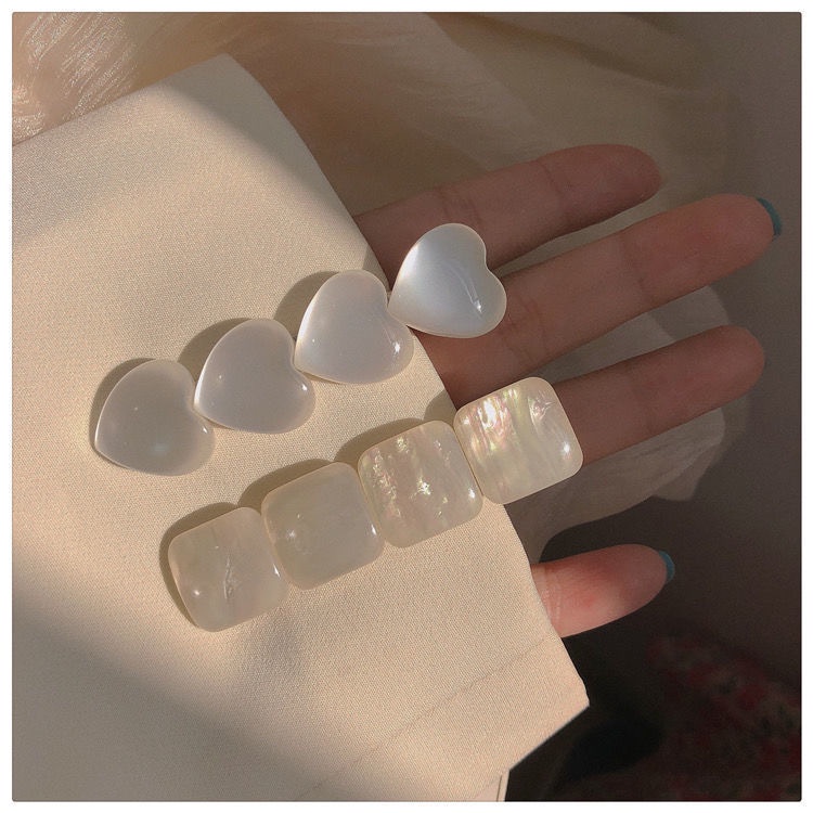 Set 2 kẹp tóc đính đá hình vuông/ trái tim xinh xắn toàn diện cho nữ