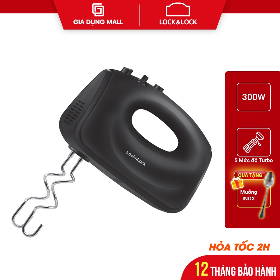 Máy Đánh Trứng Lock&amp;Lock Hand Mixer EJM501DGRY (300W) - 5 cấp độ - BH 12 tháng - Hàng Chính Hãng